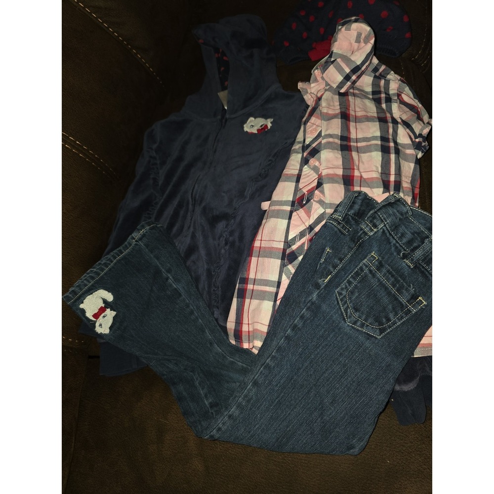 Gymboree‎ homecoming kitty sweatshirt 7 8 top 7 jeans 6 hat 5-7 back to school